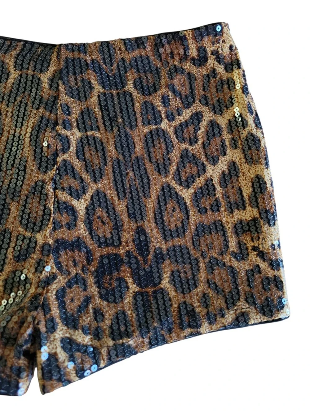 Women's Leopard Print Sequin Micro Shorts Size L